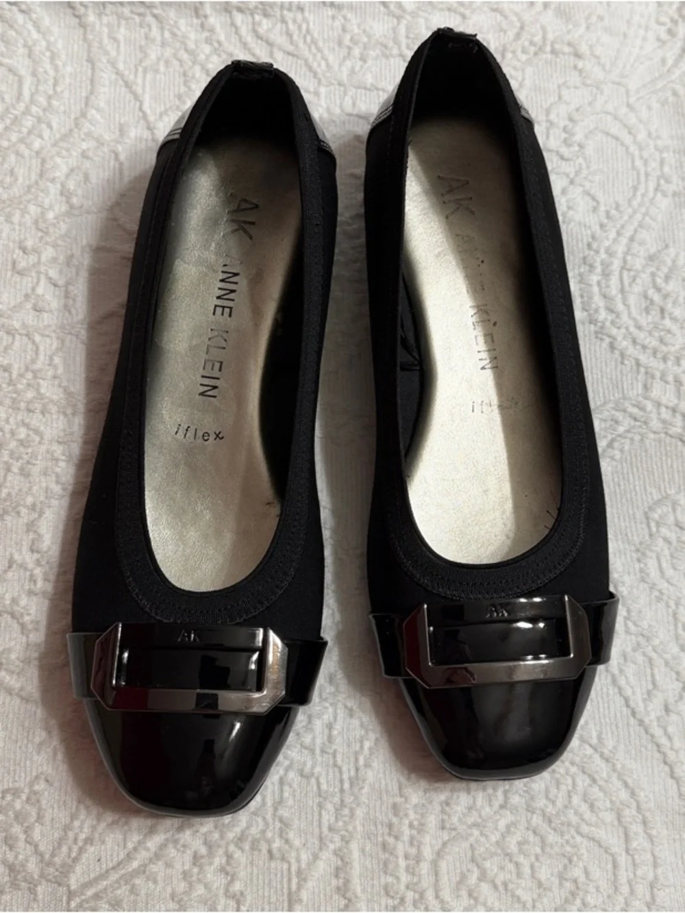 Anne Klein Size 6.5M Black Patent Cap-Toe Ballet Flats
